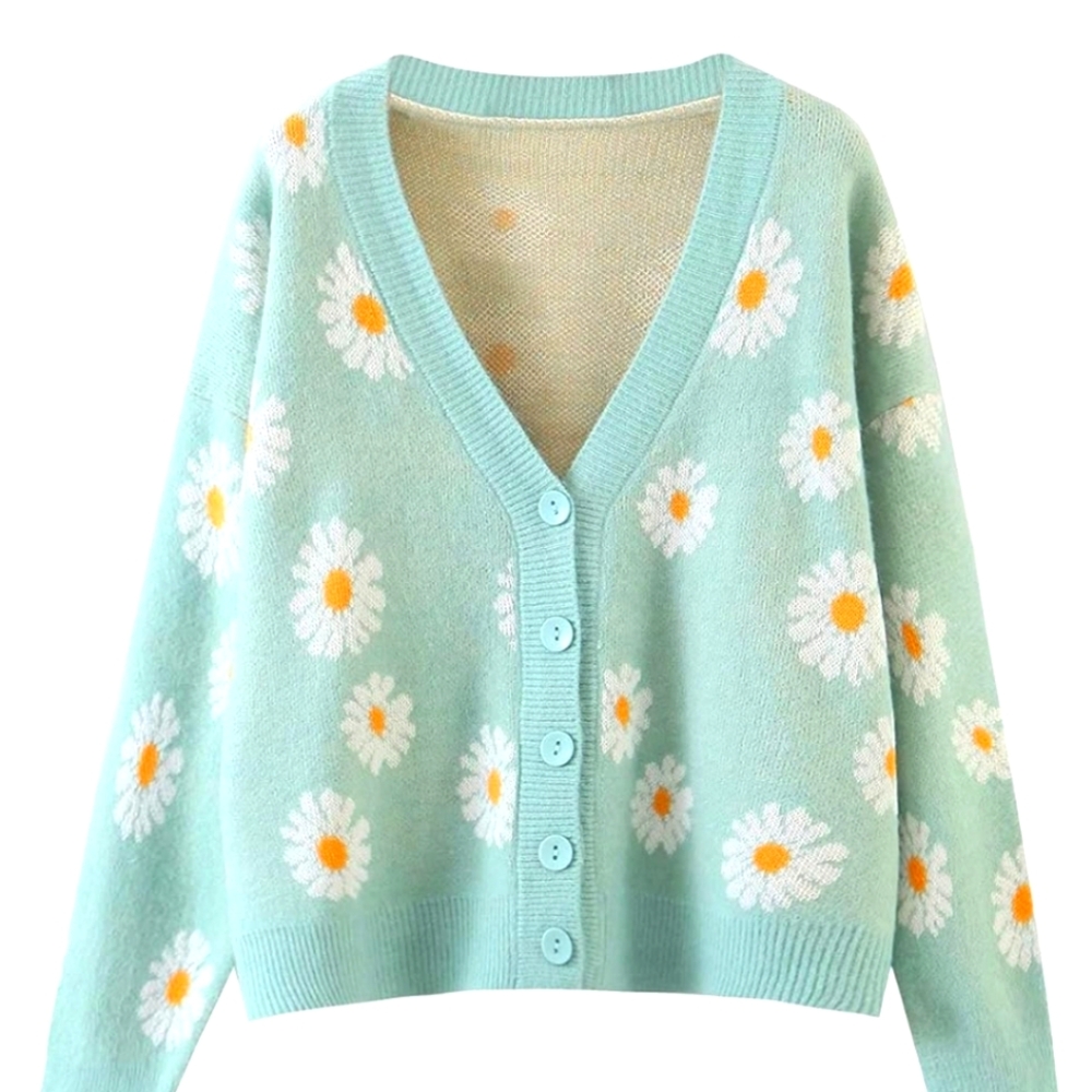 Floral Mint Green Cardigan Sweater